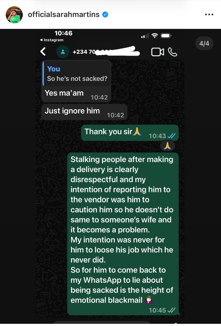 I find it disrespectful and disgusting - Actress Sarah Martins reacts after dispatch rider professes love to her after delivering an item